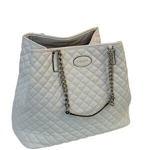 Coach Mewtro F32905 Quilted Leather Tote Bag With Chain Strap & Pockets O10723